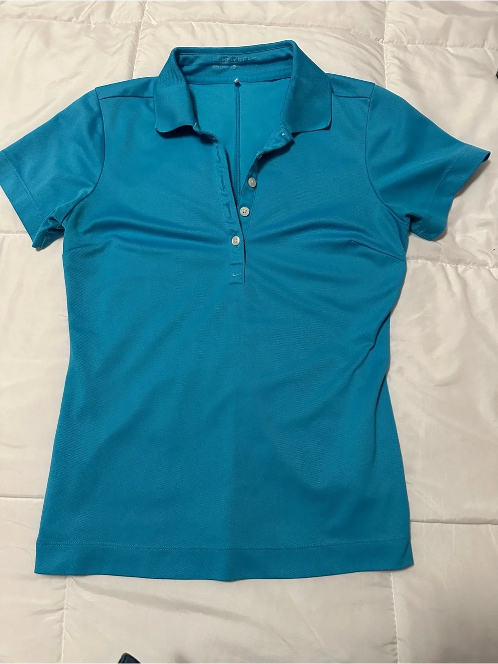 Nike Women's Short-Sleeve Golf Dri-Fit Polo in Turquoise Blue Size Small